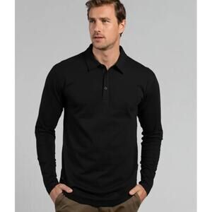BYLT Basics Drop-Cut Long Sleeve LUX Polo Black Sz S Casual Performance Preppy